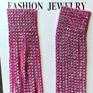 NWT Pink Crystal Statement Earrings 4.25" Long Fuchsia Foil Pink Rhinestones